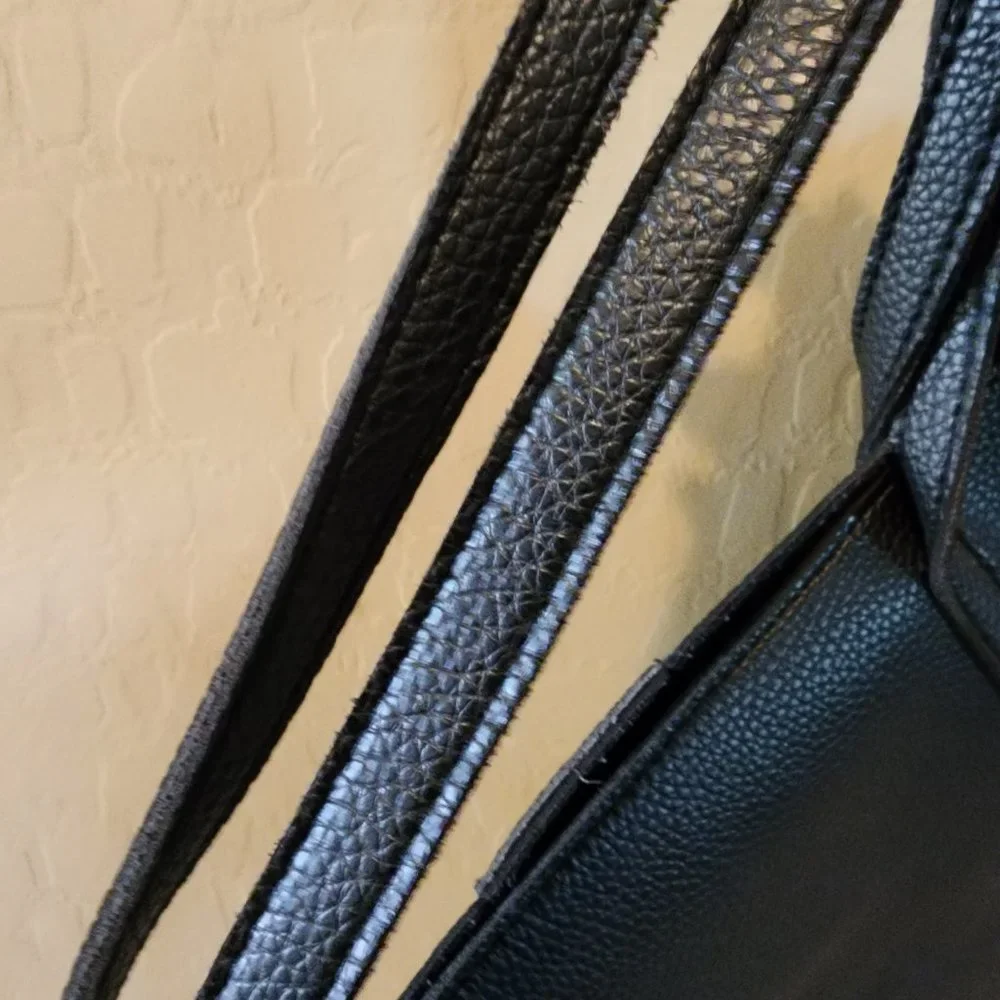 Vince Camuto Black Vegan Leather Purse Luck Tote Computer Shoulder Bag